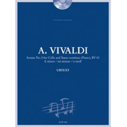 Sonate Nr. 5 für Violoncello und Basso continuo, RV 40 in e-moll (Solostimme, Klavierauszug + 1 CD) -Antonio Vivaldi