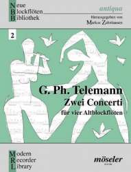 2 Concerti : für 4 Altblockflöten -Georg Philipp Telemann / Arr.Markus Zahnhausen