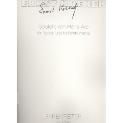 Gedicht von Hans Arp : für Bariton, Violine, - Ernst Krenek