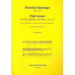 5 Lieder op.27 für Gesang (hoch) - Heinrich Simbriger