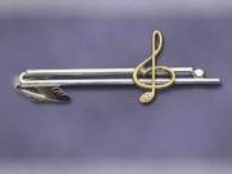 Krawattenhalter: Violinschlüssel gold auf silbernem Halter