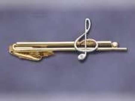 Krawattenhalter: Violinschlüssel silber auf goldenem Halter