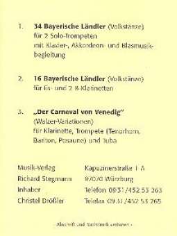 Bayerische Ländler (Solo für 2 Trp., Klar.) / Der Karneval von Venedig (Solo für Trp, Klar, Pos, Tub