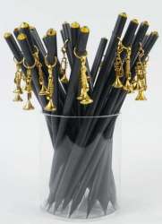 Bleistift mit Anhänger Trompete golden/Kristall
